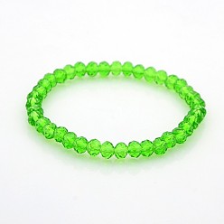 Lime Glass Rondelle Beads Stretch Bracelets, Lime, 58mm