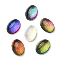 Mixed Color Glass Cabochons, with Glitter Powder, Oval, Mixed Color, 14x10x5mm
