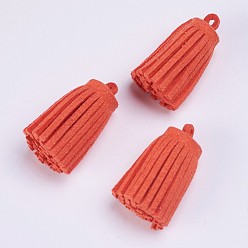Coral Faux Suede Tassel Pendant Decorations, Coral, 33x13~15mm, Hole: 3~4mm