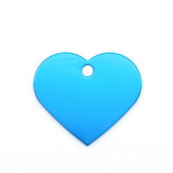 Dodger Blue Colored Aluminum Pendants, Laser Cut, Double Sided Dog Pet Name Phone Number ID Tag Charm, Heart, Dodger Blue, 33x37.6x1mm, Hole: 4mm