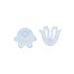 Light Blue 6-Petal Imitation Jelly Acrylic Bead Caps, AB Color Plated, Flower, Light Blue, 11.5x10.5x8.5mm, Hole: 1.4mm, about 2100pcs/500g