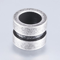 Antique Silver 304 Stainless Steel Beads, Large Hole Beads, Column with Groove, Antique Silver, 10x8mm, Hole: 6.5mm
