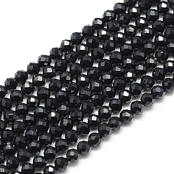 Spinel Natural Black Spinel Beads Strands, Faceted, Round, 3x3mm, Hole: 0.5mm, about 142pcs/strand, 15.9 inch