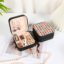 Rhombus Caja de embalaje de joyería de cuero pu cuadrada impresa portátil para almacenamiento de collares y pendientes, rombo, 10x10x5 cm