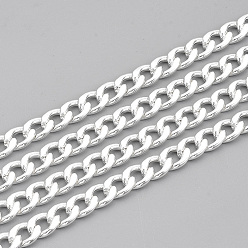 Plata 304 cadenas de eslabones cubanos de acero inoxidable, cadenas de bordillo gruesas, cadenas retorcidas, sin soldar, con carrete, el color plateado de plata, 9x6x1.6 mm, aproximadamente 32.8 pies (10 m) / rollo