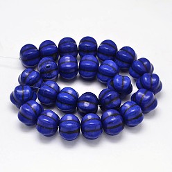 Medium Blue Dyed Synthetic Turquoise Bead Strands, Pumpkin, Medium Blue, 12x8mm, Hole: 1mm, about 868pcs/1000g