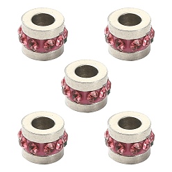 Rose 201 perles de strass en acier inoxydable, colonne, rose, 7x5mm, Trou: 3mm