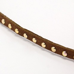 Saddle Brown Golden Aluminum Studded Faux Suede Cord, Faux Suede Lace, Saddle Brown, 5x2mm, about 20yards/roll