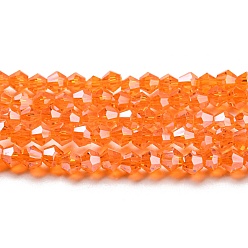 Orange Red Transparent Electroplate Glass Beads Strands, Pearl Luster Plated, Faceted, Bicone, Orange Red, 3.5mm, about 108~123pcs/strand, 12.76~14.61 inch(32.4~37.1cm)