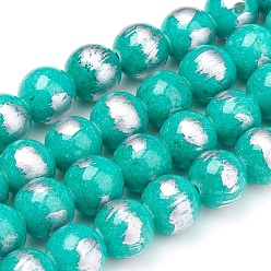 Turquoise Foncé Chapelets de perles en jade naturel, couleur argent brossé, teint, ronde, turquoise foncé, 8mm, Trou: 0.8mm, Environ 50 pcs/chapelet, 15.7 pouce (40 cm)