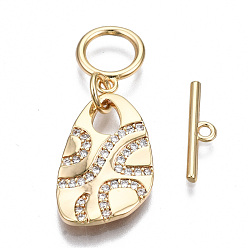 Real 18K Gold Plated Brass Micro Pave Clear Cubic Zirconia Toggle Clasps, Nickel Free, Real 18K Gold Plated, 34mm, Pendant: 17.5x11x2mm, Bar: 3x13x1mm, Tube Bails: 10x8x1mm, Jump Ring: 4.9x0.7mm, 3.5mm inner diameter