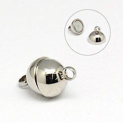 Stainless Steel Color Round 304 Stainless Steel Magnetic Clasps with Loops, Stainless Steel Color, 10.5~12x5.5~6mm, Hole: 1.3mm