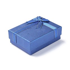 Bleu Royal Boîte de rangement de bijoux en papier, avec éponge noire et nœud papillon, Pour la bague, boucles d'oreilles et collier, rectangle, bleu royal, 9.1x6.9x3.6 cm