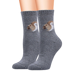Gray Wool Knitting Socks, Winter Warm Thermal Socks, Squirrel Pattern, Gray, 250x70mm