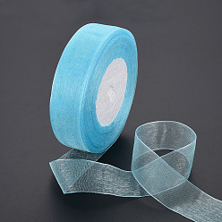 Sky Blue Sheer Organza Ribbon, Wide Ribbon for Wedding Decorative, Sky Blue, 1 inch(25mm), 250Yards(228.6m)