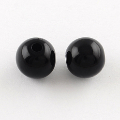 Negro Granos de acrílico redonda opacos, negro, 8 mm, Agujero: 2 mm, sobre 1800 unidades / 500 g