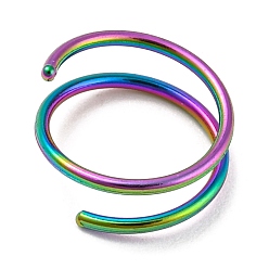 Rainbow Color Ion Plating(IP) 316 Stainless Steel Double Nose Ring for Single Piercing, Spiral Nose Ring, Rainbow Color, 9.5x6.5mm, Inner Diameter: 8mm