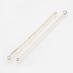 Real 18K Gold Plated Brass Chain Links connectors, Nickel Free, Real 18K Gold Plated, 44x2.5x1mm, Hole: 1~2mm