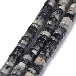 Netstone Brins de perles en pierre de soie noire naturelle / netstone, perles heishi, Plat rond / disque, 6x3mm, Trou: 1mm, Environ 119~131 pcs/chapelet, 14.76~15.74 pouce (37.5~40 cm)