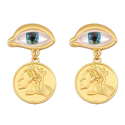 Deep Sky Blue Golden Zinc Alloy Dangle Stud Earrings, Eye with Human, Deep Sky Blue, 43x25mm