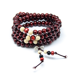Dark Red Dual-use Items, Wrap Style Buddhist Jewelry Dyed Wood Round Beaded Bracelets or Necklaces, Dark Red, 720mm