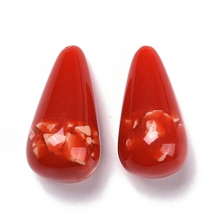 Red Resin Beads, Imitation Gemstone Chips Style, Half Drilled, Teardrop, Red, 28.5x15x15mm, Half Hole: 1mm