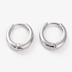 Platinum Brass Huggie Hoop Earrings, Long-Lasting Plated, Oval, Platinum, 17x15x4mm, Pin: 1mm