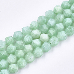 Myanmar Jade Natural Myanmar Jade/Burmese Jade Beads Strands, Star Cut Round Beads, Faceted, 6x5.5x5.5mm, Hole: 1mm, about 60~61pcs/strand, 14.5 inch~14.7 inch