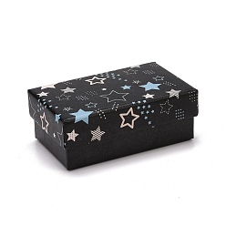 Noir Boîte à bijoux en carton, avec tapis éponge noir, pour le paquet cadeau de bijoux, rectangle avec motif d'étoile, noir, 8.1x5.1x3.1 cm
