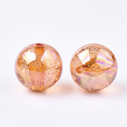 Corail Perles acryliques transparentes, avec de la poudre de paillettes, perles de paillettes, ronde, corail, 19~19.5x19mm, trou: 2.5 mm, environ 110 pcs / 500 g