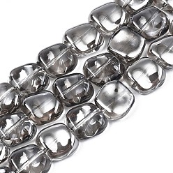 Negro Perlas de vidrio electroplate hebra, lustre de la perla chapado, polígono, negro, 10.5x11~12x5~6 mm, agujero: 1 mm, sobre 60~61 unidades / cadena, 24.41 pulgada ~ 25.20 pulgada (62~64 cm)