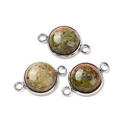 Unakite Natural Unakite Connector Charms, Half Round Links, with Stainless Steel Color Tone 304 Stainless Steel Findings, 14x22x5.5mm, Hole: 2mm
