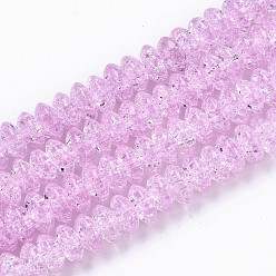 Perlas de Color Rosa Abalorios de vidrio craquelados, teñido y climatizada, Rondana plana, rosa perla, 8x4 mm, agujero: 1 mm, sobre 89~95 unidades / cadena, 15.16~15.55 pulgada (38.5~39.5 cm)