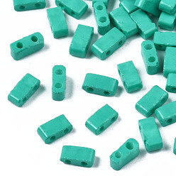Light Sea Green 2-Hole Baking Paint Glass Seed Beads, Rectangle, Light Sea Green, 4.5~5.5x2x2~2.5mm, Hole: 0.5~0.8mm