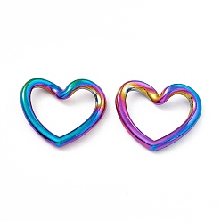 Rainbow Color Ion Plating(IP) 304 Stainless Steel Link Rings, Twisted Heart, Rainbow Color, 17x20x2mm, Inner Diameter: 9x15mm