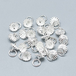 Silver 925 Sterling Silver Pendant Bails, For Half Drilled Beads, with Jump Ring, Silver, 6~7x6~6.5mm, Hole: 4mm, Pin: 1mm