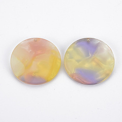 Gold Cellulose Acetate(Resin) Pendants, Flat Round, Gold, 29.5x2.5mm, Hole: 1.6mm