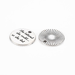 Antique Silver Tibetan Style Alloy Pendants, Cadmium Free & Lead Free, Flat Round with Word She Believed She Could So She Did, Antique Silver, 20x1.5mm, Hole: 2mm, about 395pcs/1000g