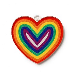 Heart Rainbow Color Printed Acrylic Pendants, Heart Pattern, 29.5x31.5x2.5mm, Hole: 1.6mm