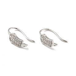 Platinum Leaf Rack Plating Brass Micro Pave Cubic Zirconia Earring Hooks, with Vertical Loop, Long-Lasting Plated, Cadmium Free & Lead Free, Platinum, 16x5.5mm, Hole: 1.2mm, 20 Gauge, Pin: 0.8mm
