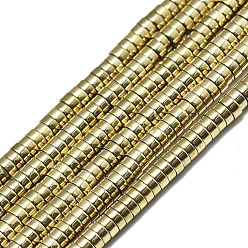 Настоящее золото 18K Гальванизировать немагнитных синтетический гематит бисер пряди, Heishi бусы, Плоский круглый / диск, реальный 18 k позолоченный, 2x1 мм, отверстие : 1 мм, около 375~380 шт / нитка, 15.75 дюйм (40 см)