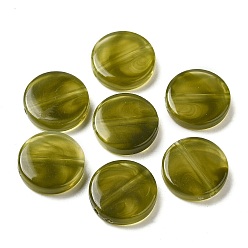 Olive Transparent Acrylic Beads, Flat Round, Olive, 15x15x3.5mm, Hole: 1.5mm, about 5483pcs/500g