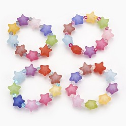 Mixed Color Frosted Acrylic Beads Kids Stretch Bracelets, with Synthetical Moonstone Beads, Star, Mixed Color, 2-1/8 inch(5.4cm)