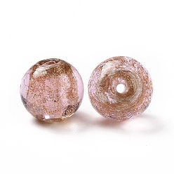 Pink Cristal de murano de arena de oro hecho a mano, rondo, rosa, 14.5x13.5~14 mm, agujero: 1.6~2 mm
