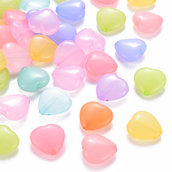 Couleur Mélangete Perles acryliques transparentes, teint, cœur, couleur mixte, 13.5x14x6mm, Trou: 1.5mm, environ775 pcs / 500 g