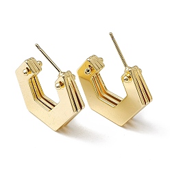 Золотой Латунные серьги-гвоздики с шестигранной головкой, полукруглые серьги для женщин, золотые, 21x20.5x4.5 мм, штифты : 0.9 мм