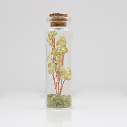 Перидот Стеклянные бутылки желая украшения, с деревом из чипсов перидота внутри и пробкой, 22x74 мм