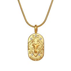 Taurus Constellations Cubic Zirconia Pendant Necklace, with Golden Stainless Steel Round Snake Chains, Taurus, 17.72 inch(45cm)