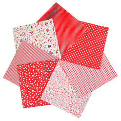 Red Printed Cotton Fabric, for Patchwork, Sewing Tissue to Patchwork, Quilting, Square, Red, 25x25cm, 7pcs/set