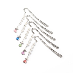 Couleur Mélangete Signets en alliage, signets pendentifs ange perlé imitation perle acrylique, couleur mixte, 123x20x3mm